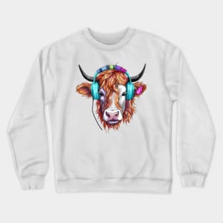 Retro Cow with Headphones #1 Crewneck Sweatshirt